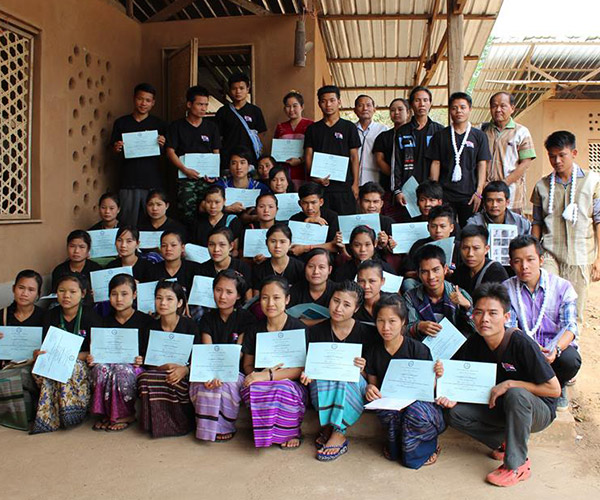 Teachers outside building